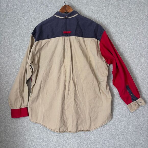 Vintage Washed Cottons Men's 90s Red Blue Khaki Button Down Long Sleeve XL - Picture 4 of 9